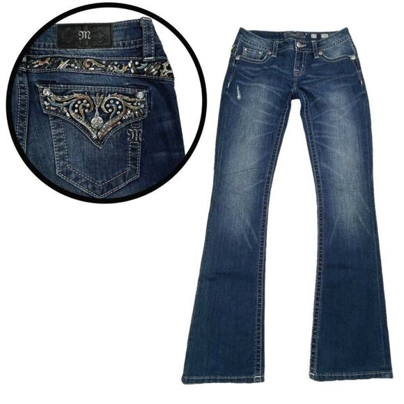 Miss Me Signature Boot Embroidered Rhinestone Jean 27x34 - Picture 3 of 11